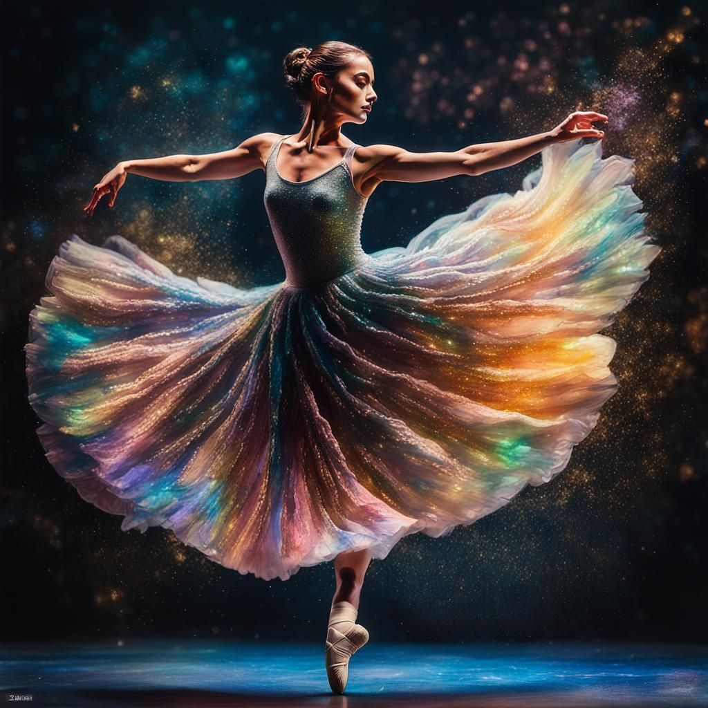 Ballerina Dancing in Holographic Wind, Hyperrealistic Art