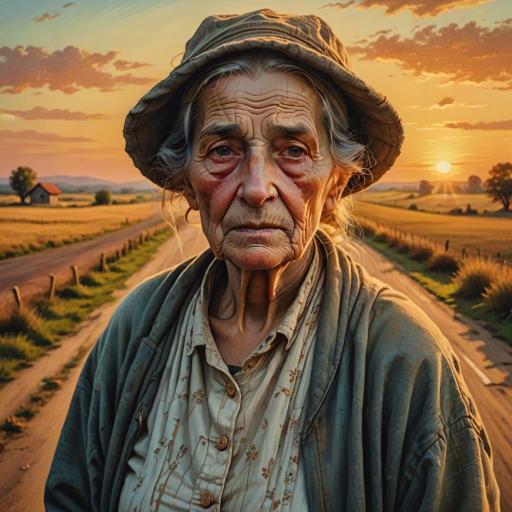A Serene Portrait of an Old Woman in Soft Golden Light