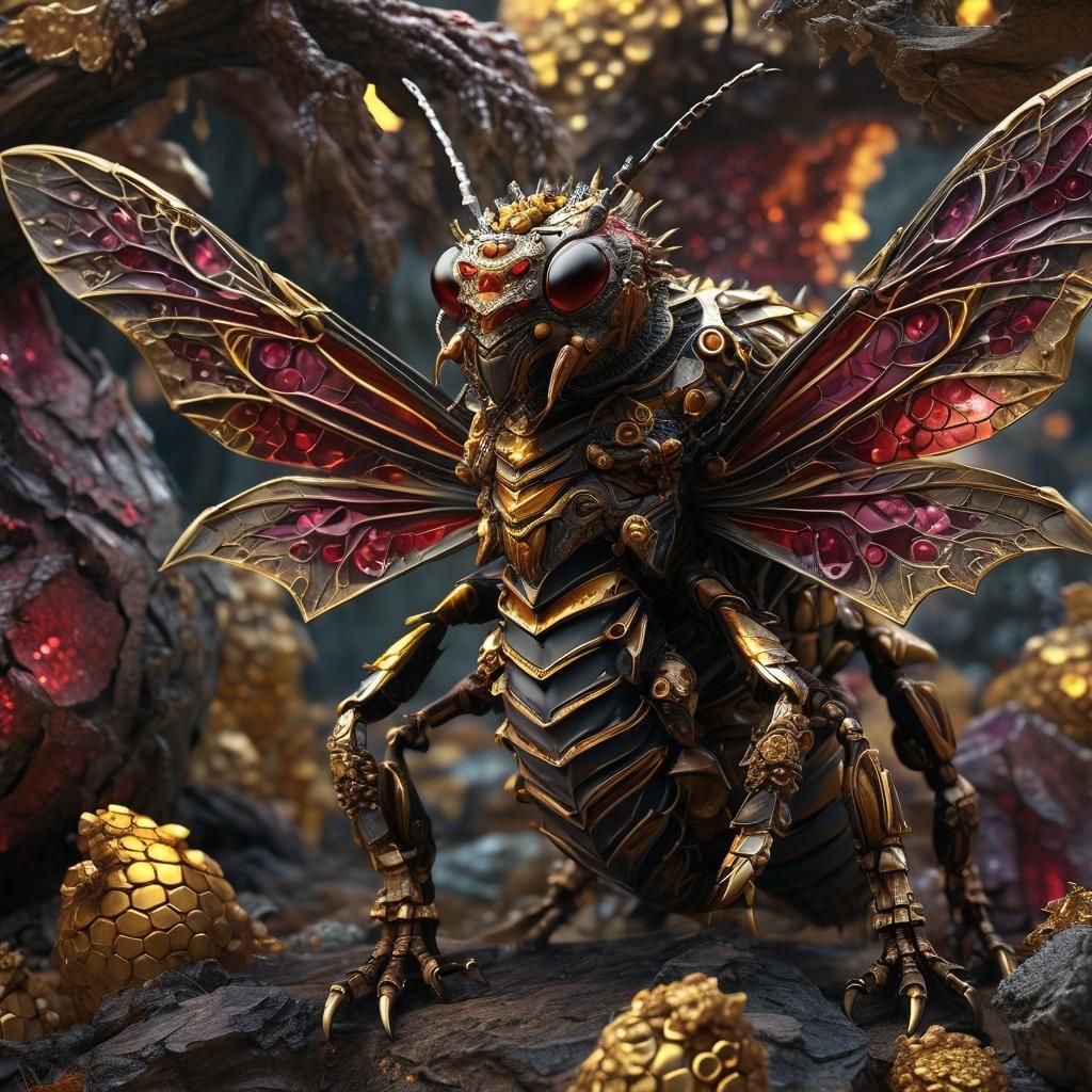 Dragon Bee in Mystical Forest Holding Ruby