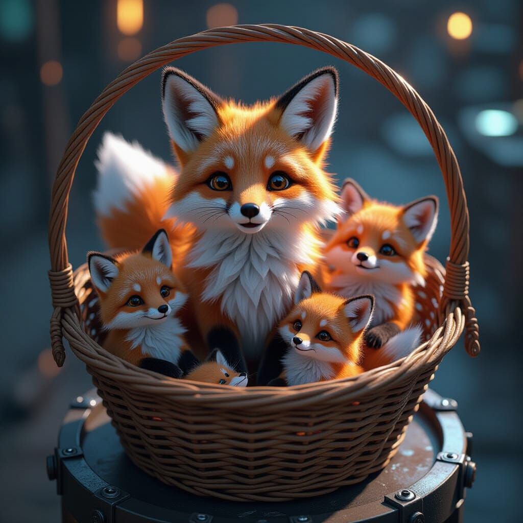 Sparkly Fox Family in Futuristic Sci-Fi Setting