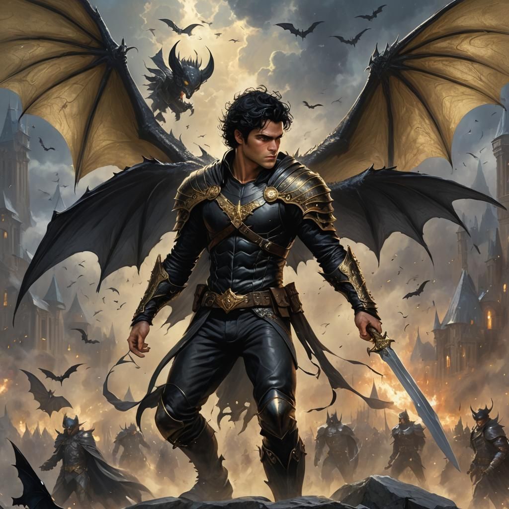 Fae Warrior with Black Wings in Ethereal Style