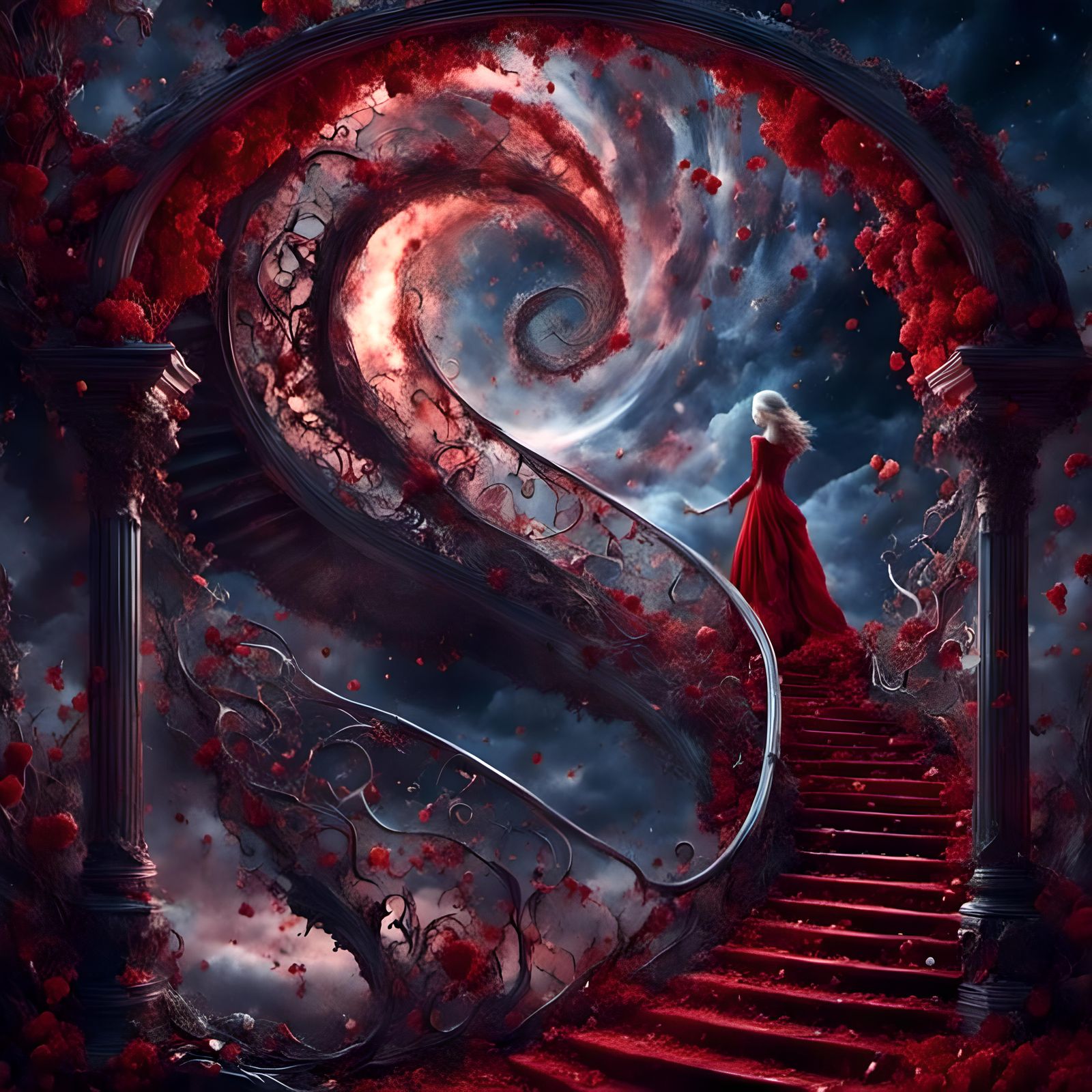 Surreal Masque of Red Death in Red and Gold