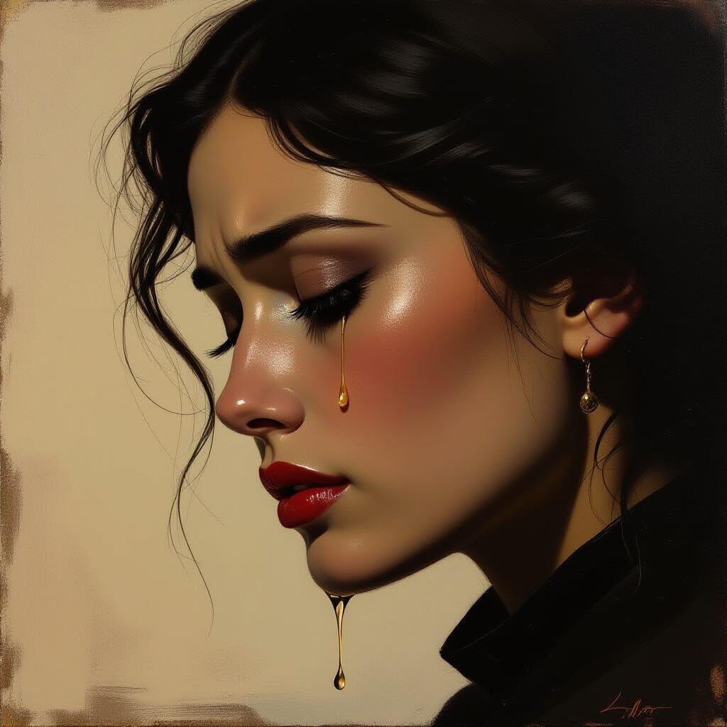 Emotional Teardrop in Dramatic Chiaroscuro Lighting