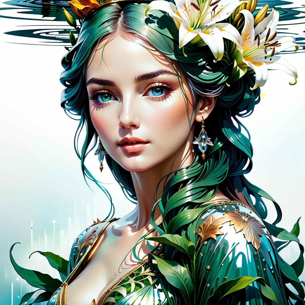 Lady of the Lilies Statue in Digital Painting Style