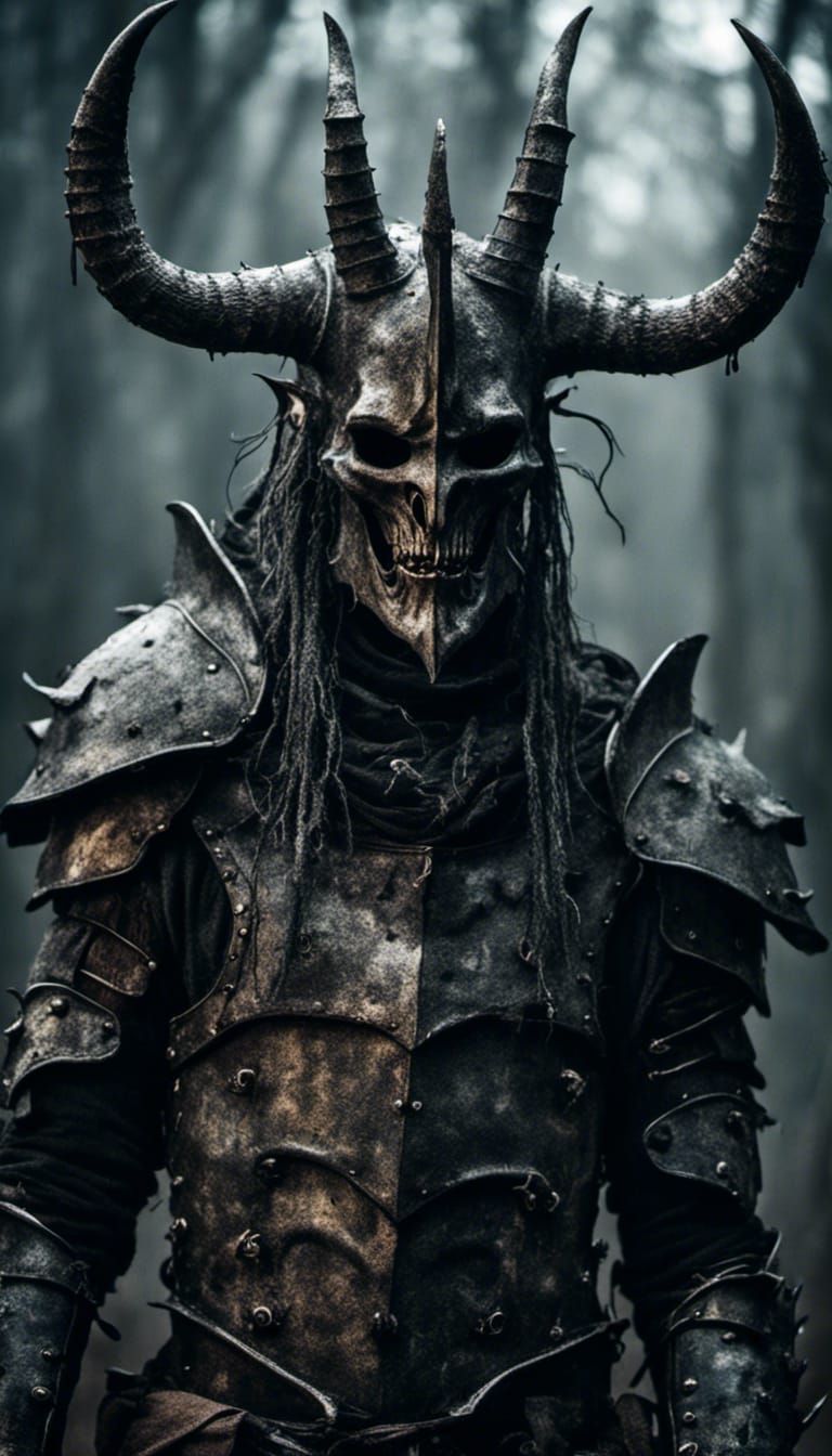 Dark Knight with Horned Helmet in Gothic Style