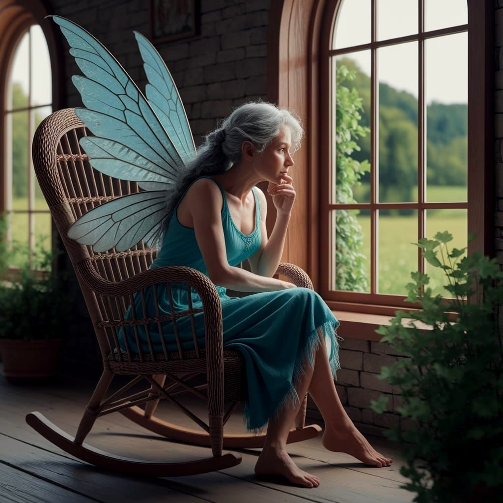 Old Fairy Contemplates Sunny Valley View