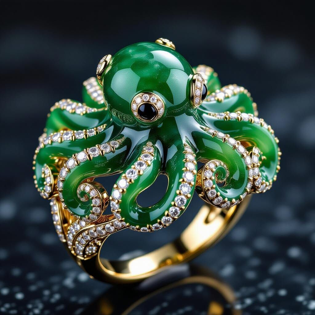 Jade Kraken Ring With Sparkling Diamonds