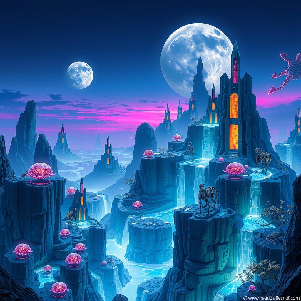 Bioluminescent Alien Landscape with Floating Islands