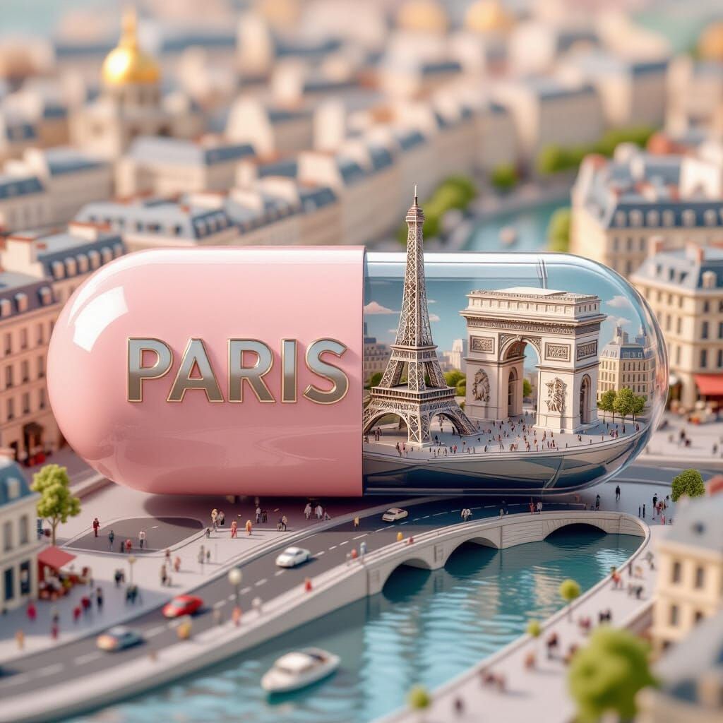 Miniature Paris Capsule Scene in Cinema 4D Style