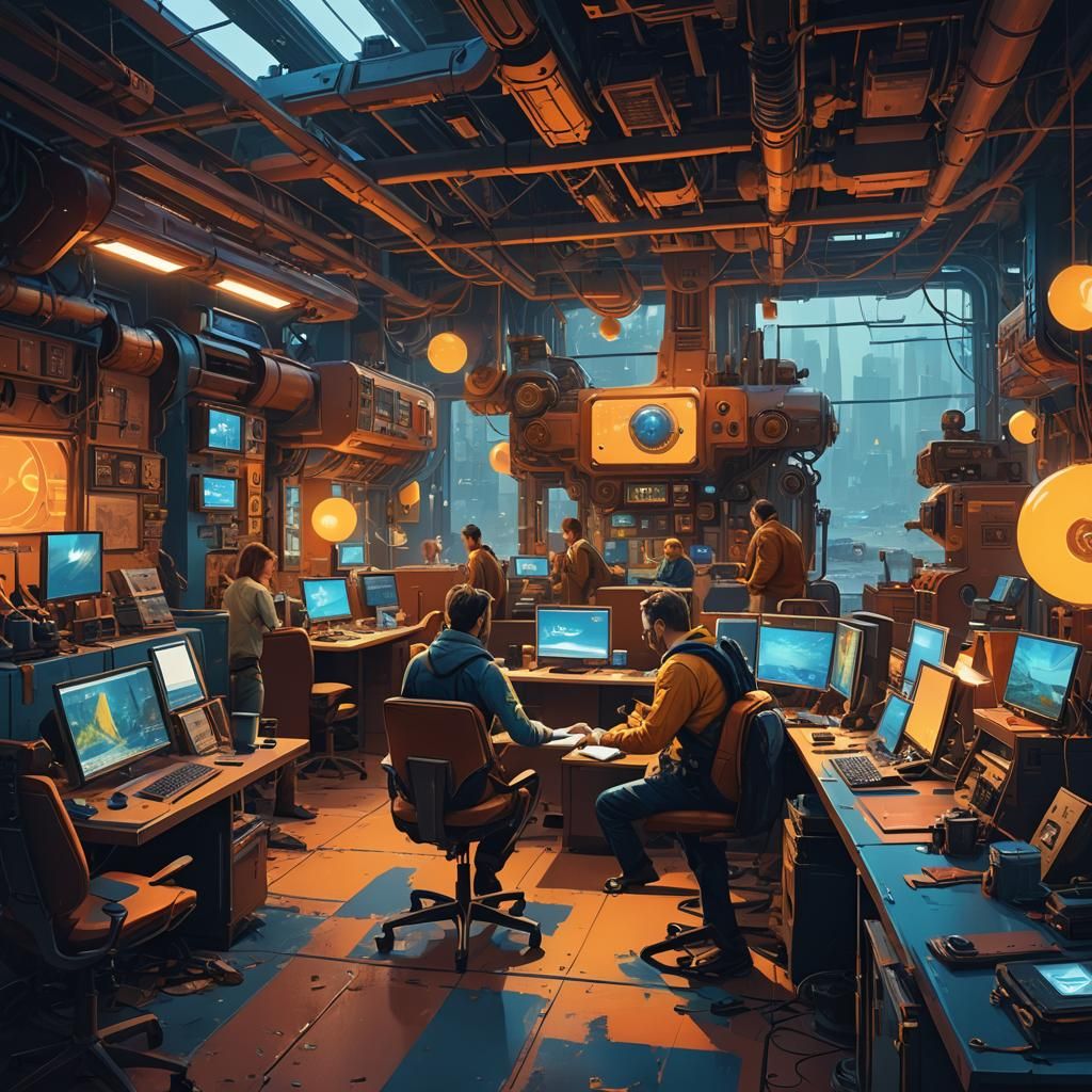 Employees Enjoying a Vibrant Workspace as Digital Art