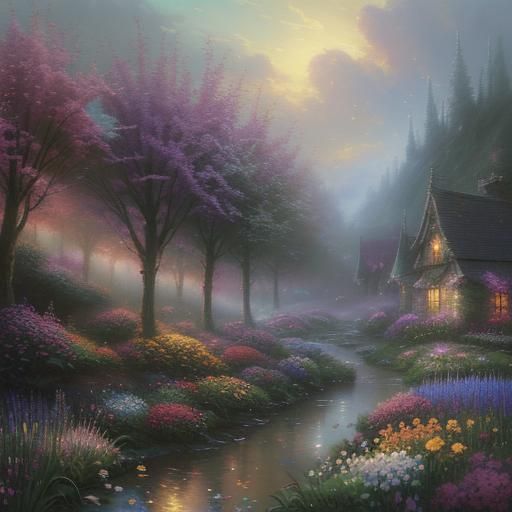 Ethereal Flowers Bloom in Misty Fantasy Realm