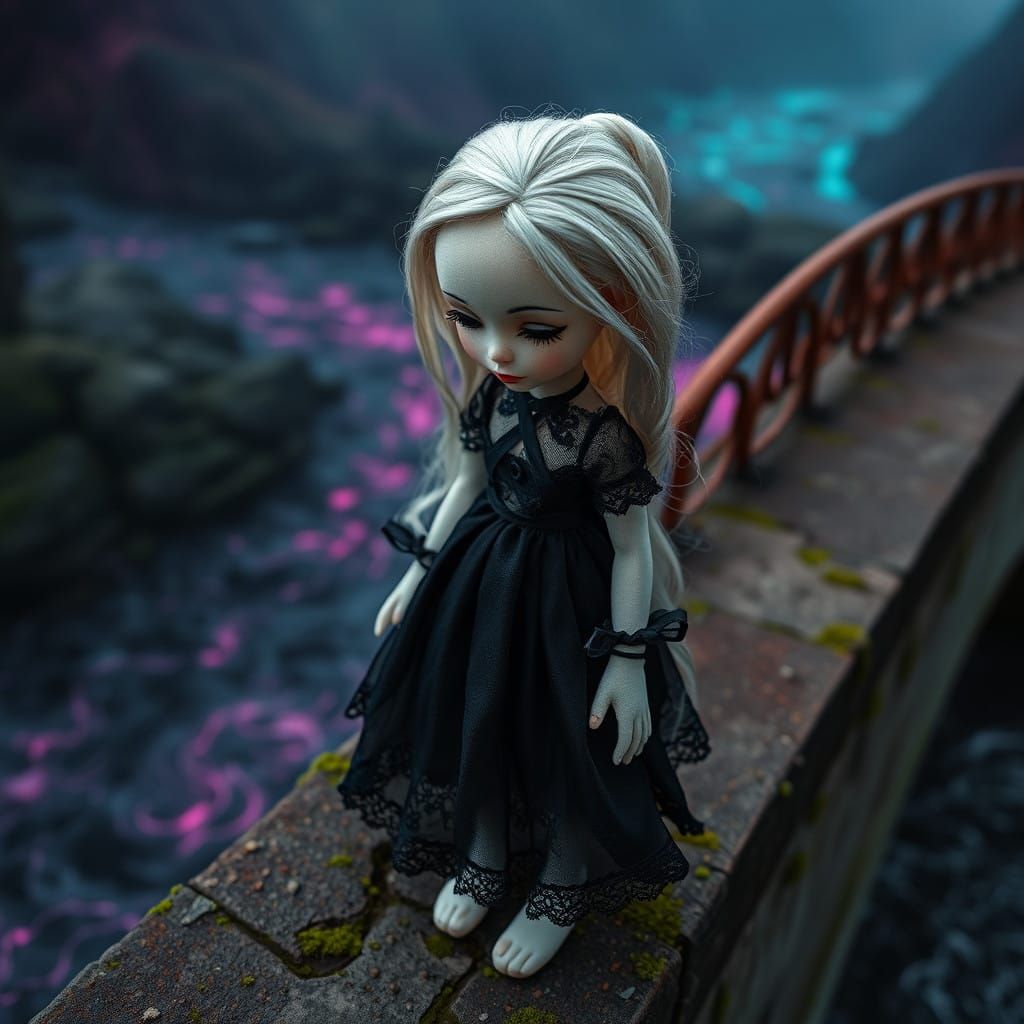 Goth Doll on Ancient Bridge