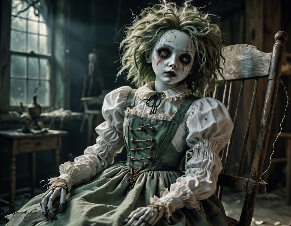 Creepy Porcelain Doll in Dark Fantasy Style
