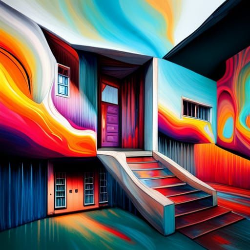 Abstract Home Architecture in Graffiti Art Style