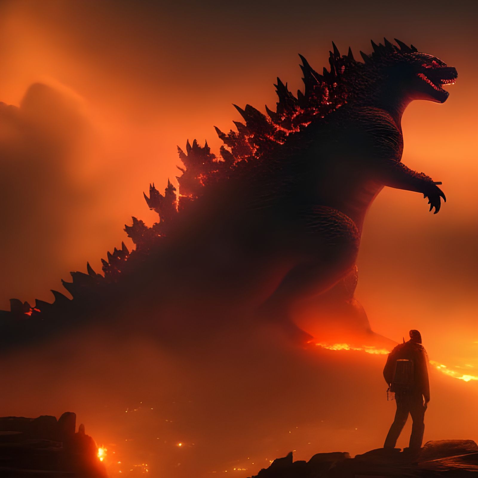 Godzilla in Fog and Fire: Hyperdetailed Concept Art