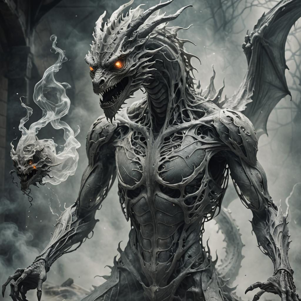 Ghostly Figure Transmogrifies into Ash Dragon