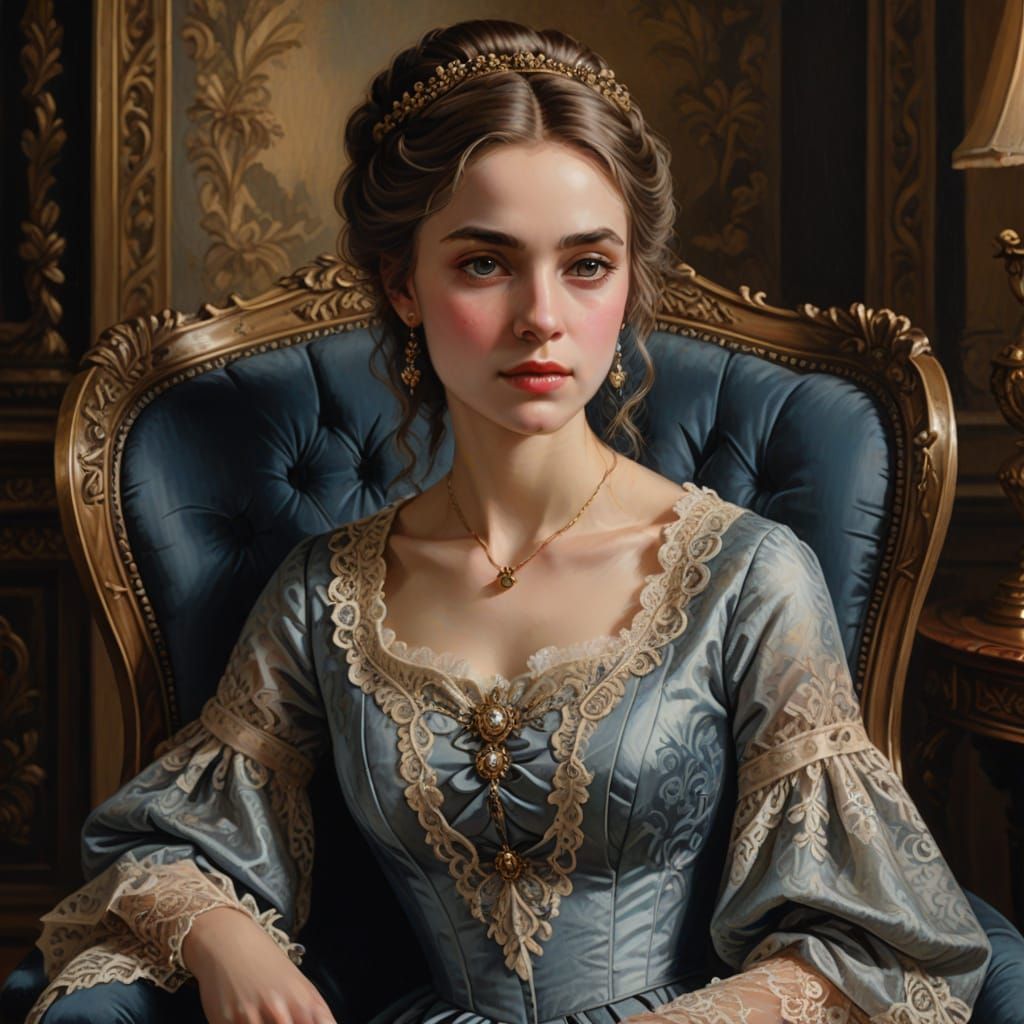 Elegant Victorian Lady in Ornate Armchair