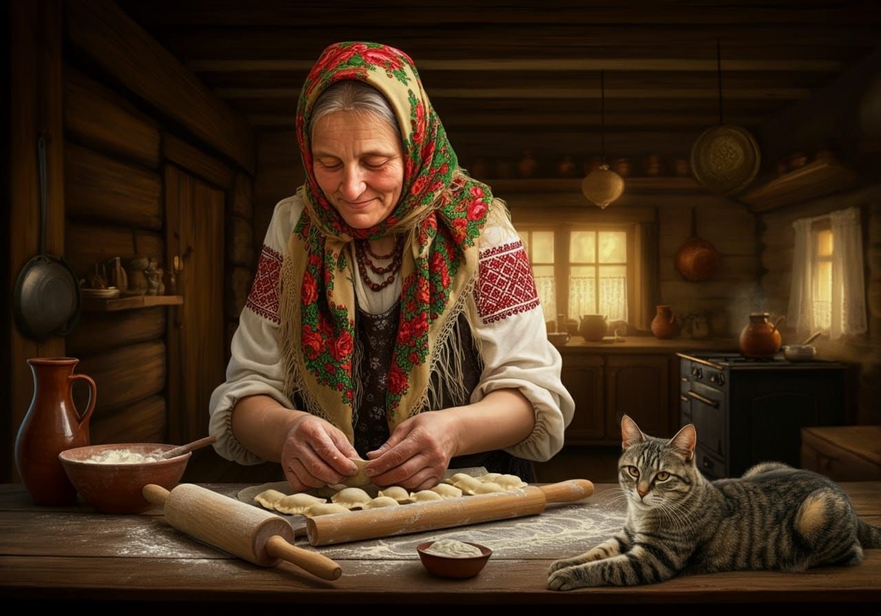 Warm Ukrainian Woman Serves Traditional Pierogis
