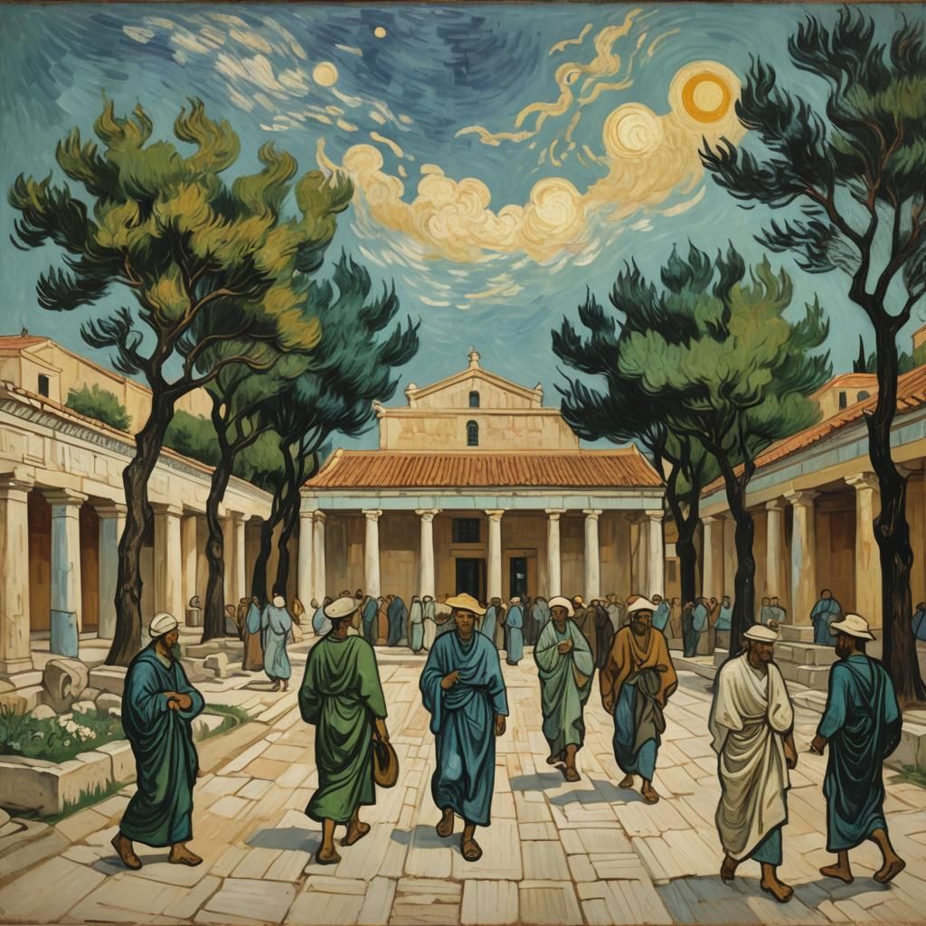 Greek Agora in Van Gogh's Impasto Style