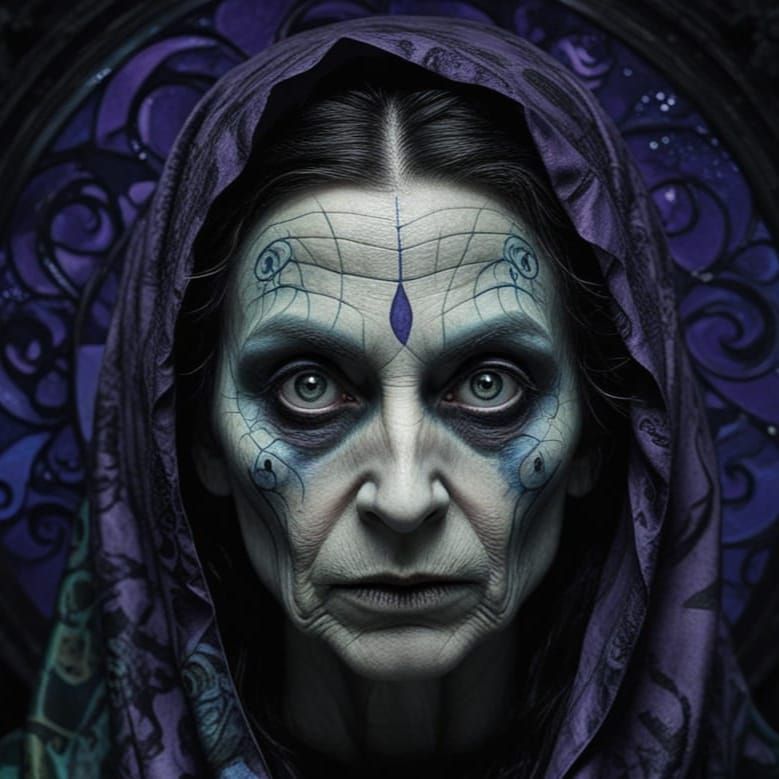 Gothic Witch Portrait in Abstract Style