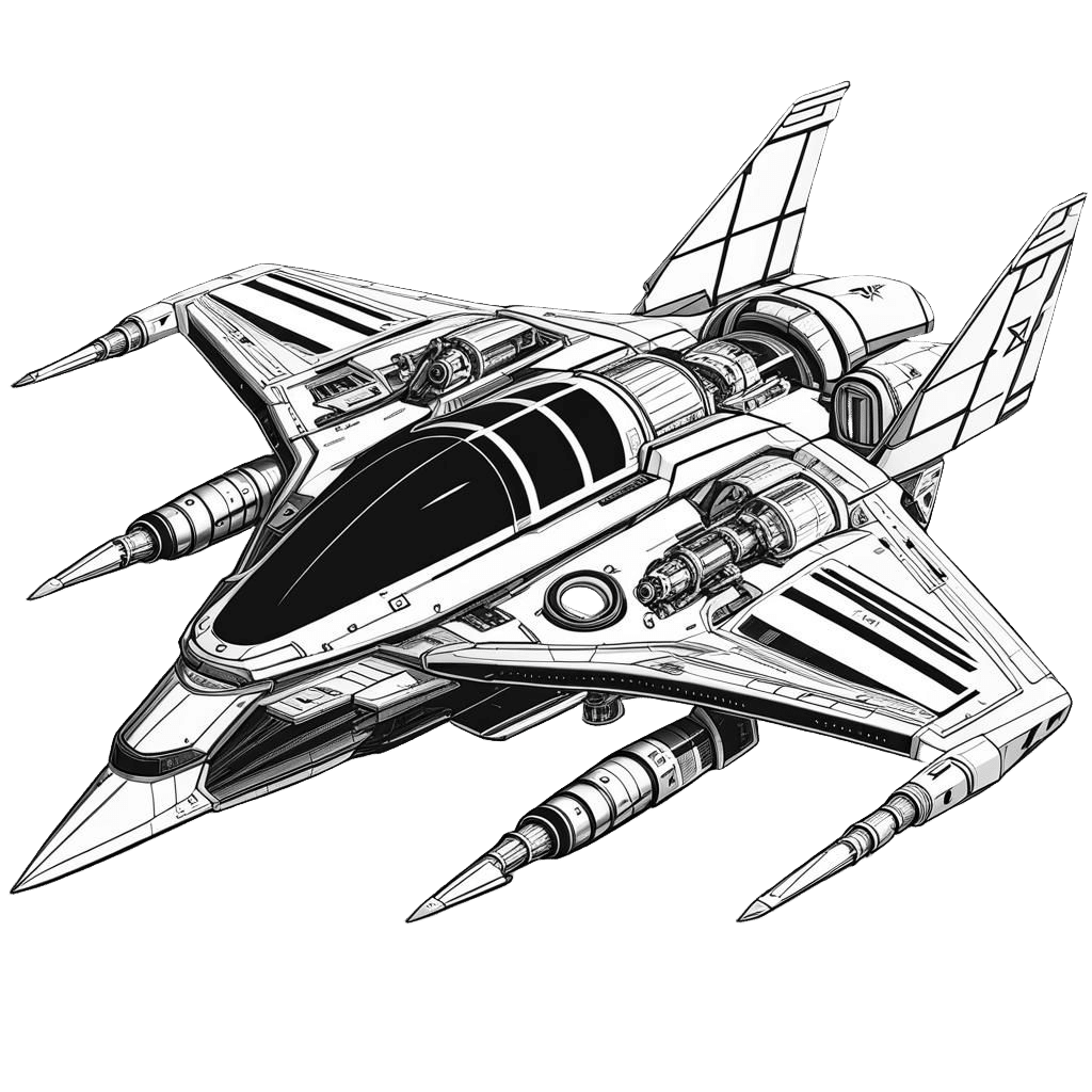 Sleek Sci-Fi Fighter Spacecraft Line Art