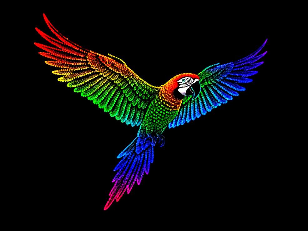 Rainbow Macaw Made of Glowing Light