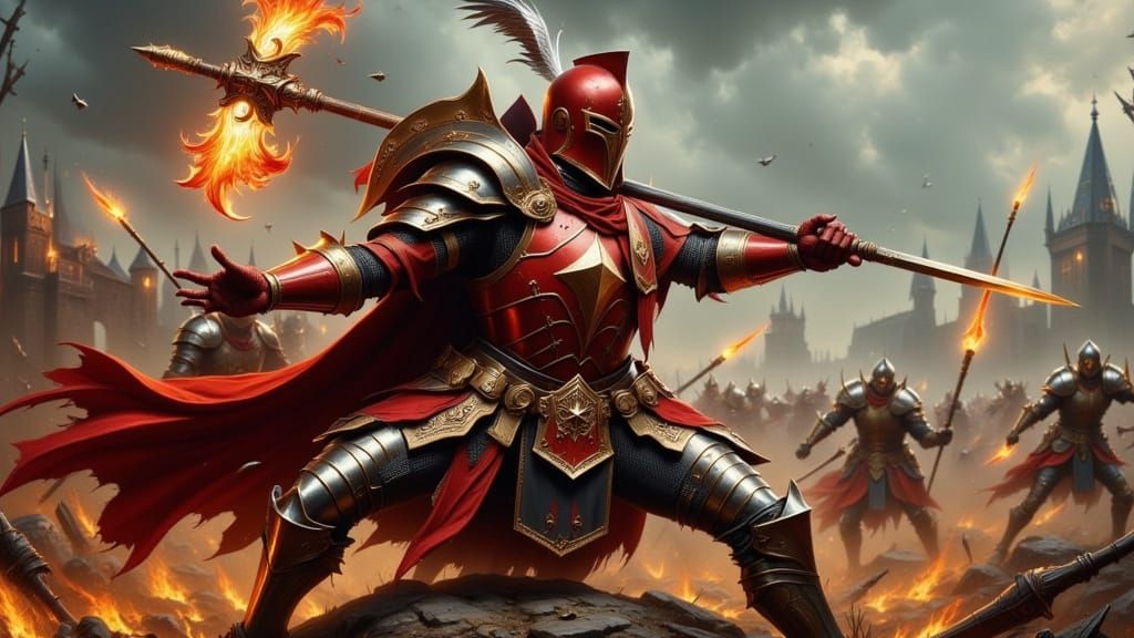 Alaric: Stalwart Defender with Flaming Halberd