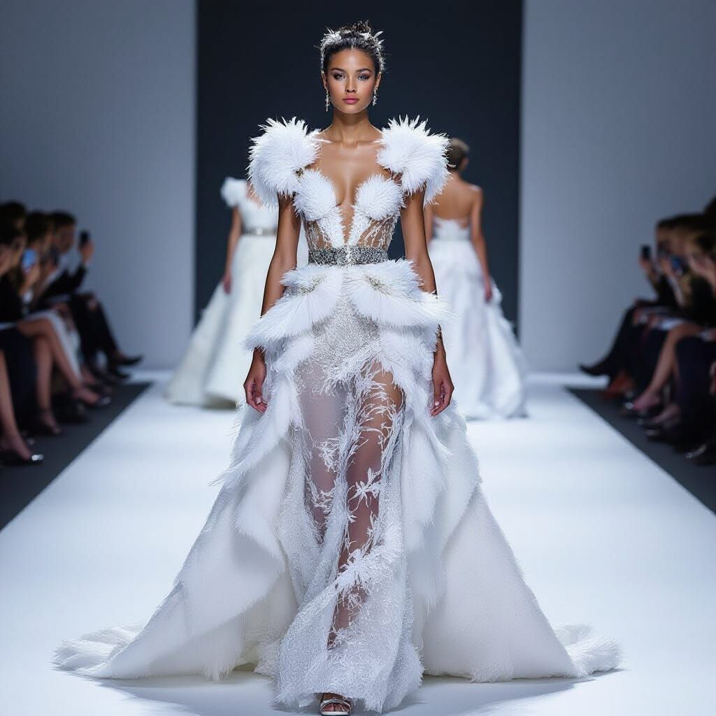 Enchanted White Feather Couture Dress