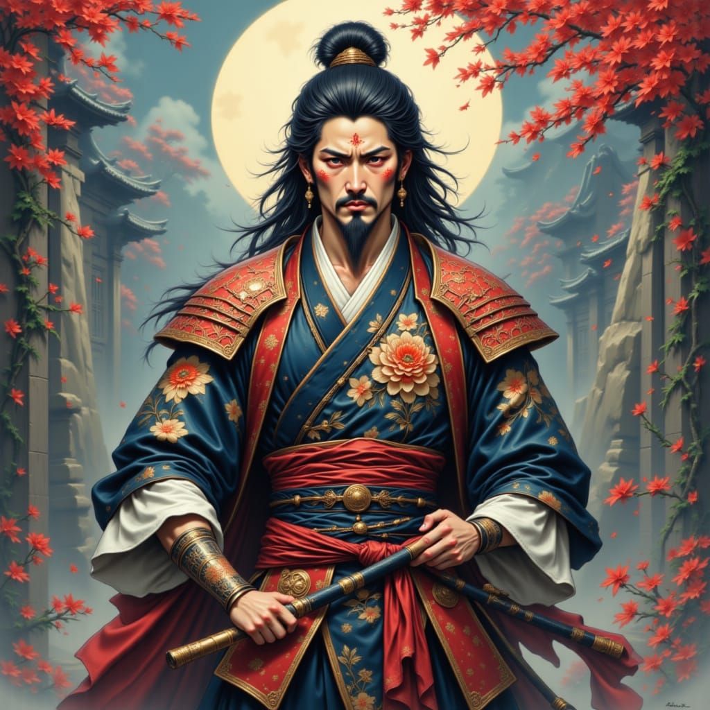 Male Samurai Warrior in Dynamic Pose