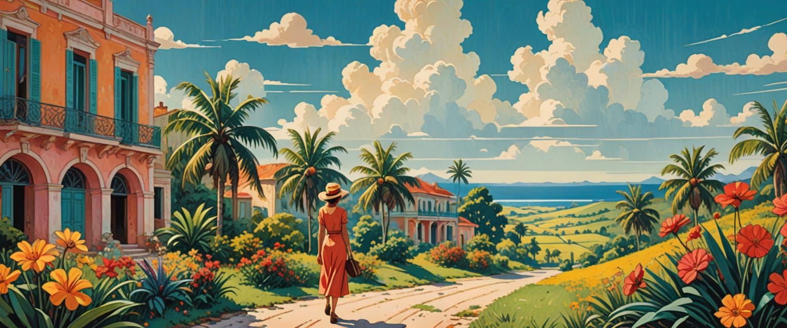 Vintage Cuban Travel Poster with Folk Art Style
