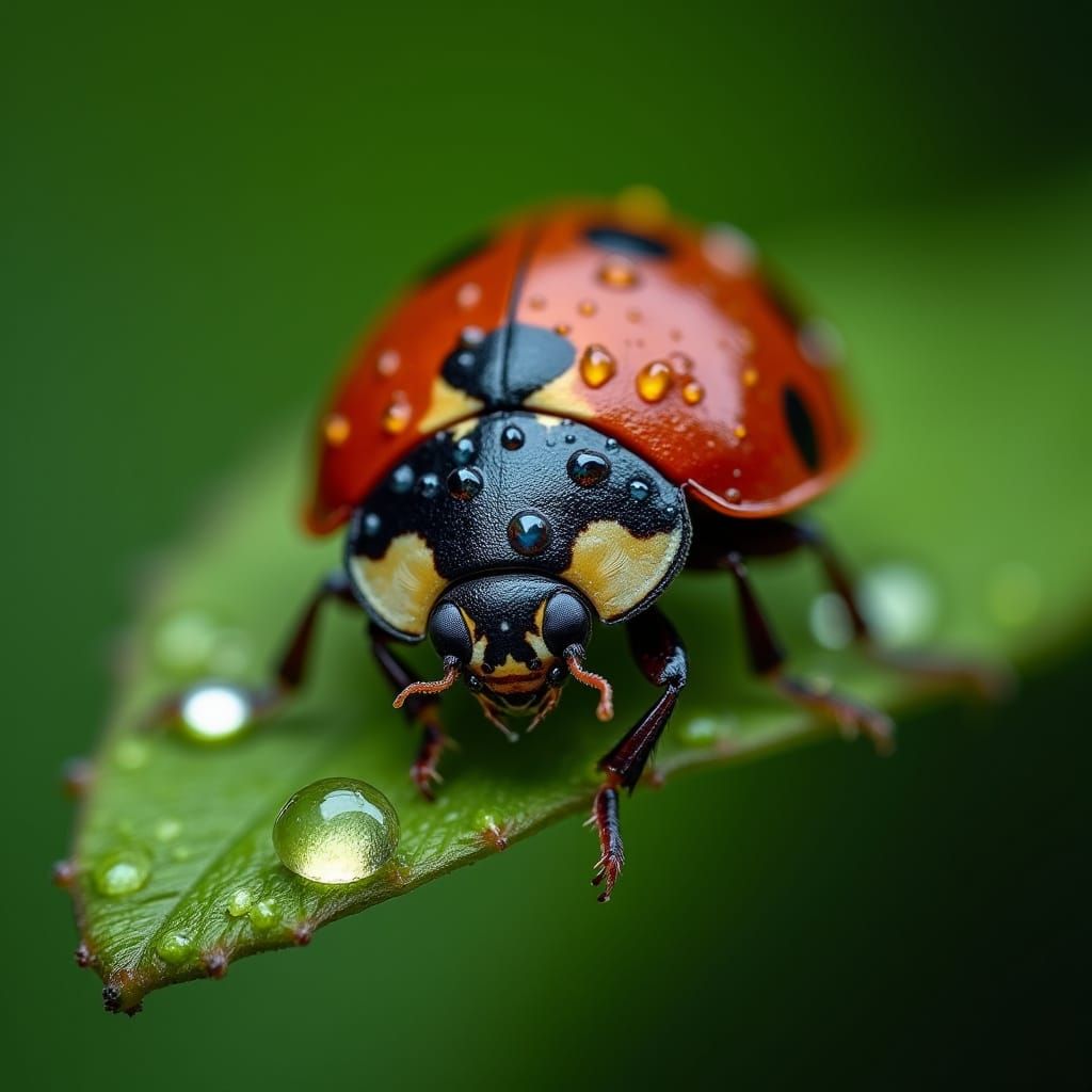 Ladybug with Iridescent Elytra in Vivid Garden Setting
