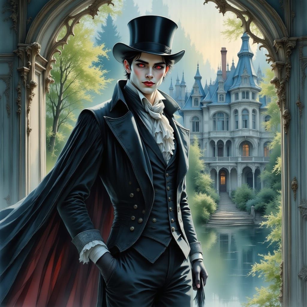 Vampire Man in Art Nouveau Manor