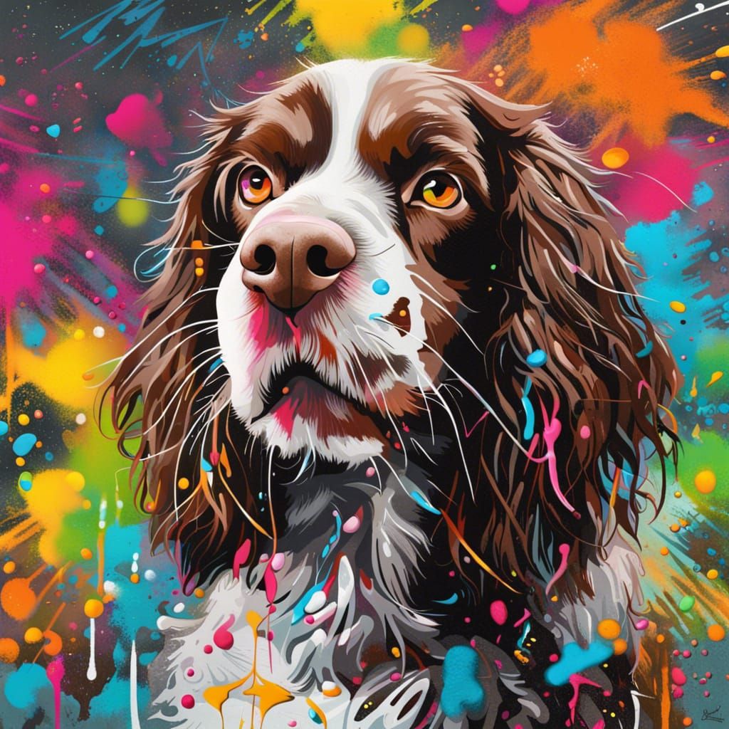 Springer Spaniel Creates Graffiti Art in Splash Art Style
