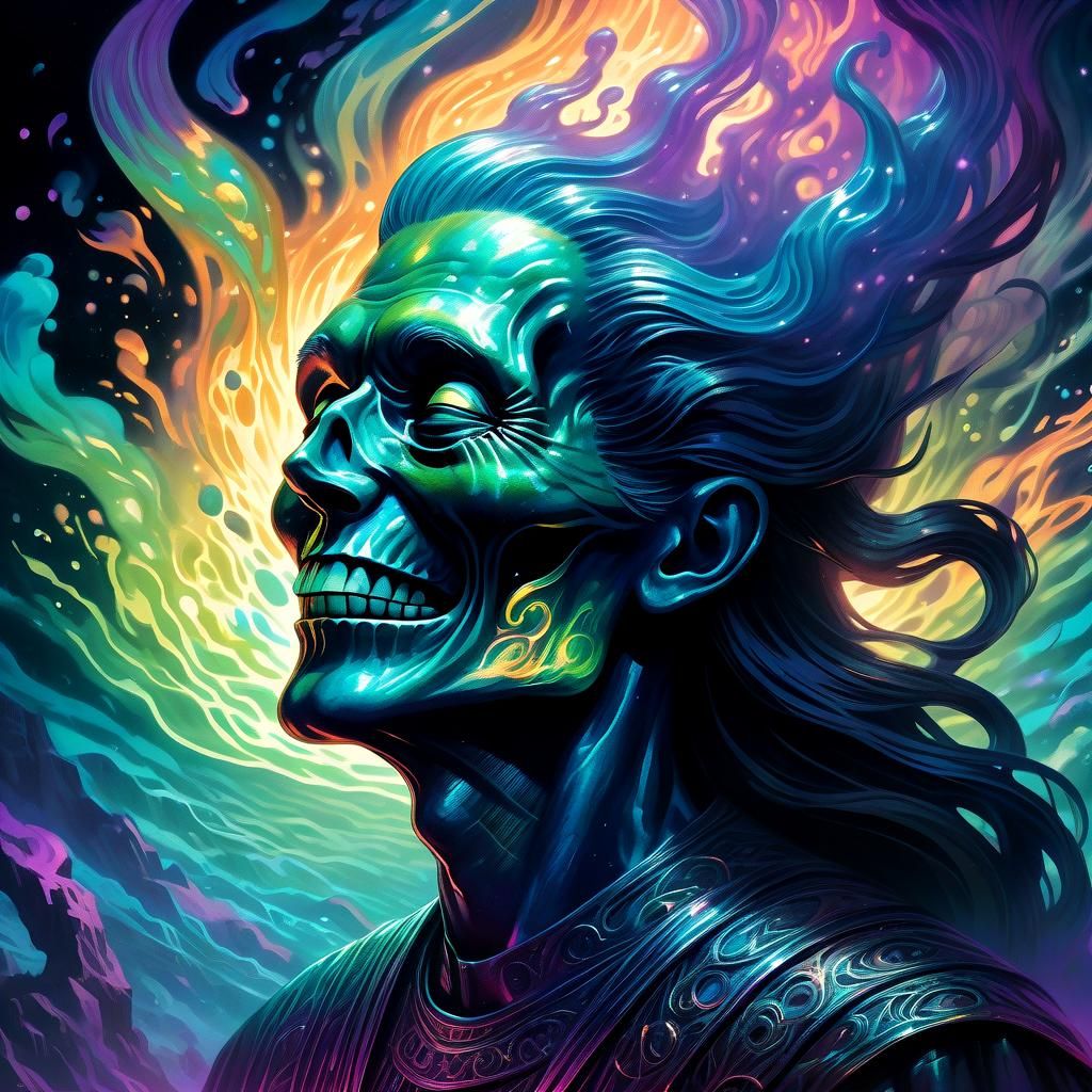 Glowing Iridescent Spirit in Dark Graveyard