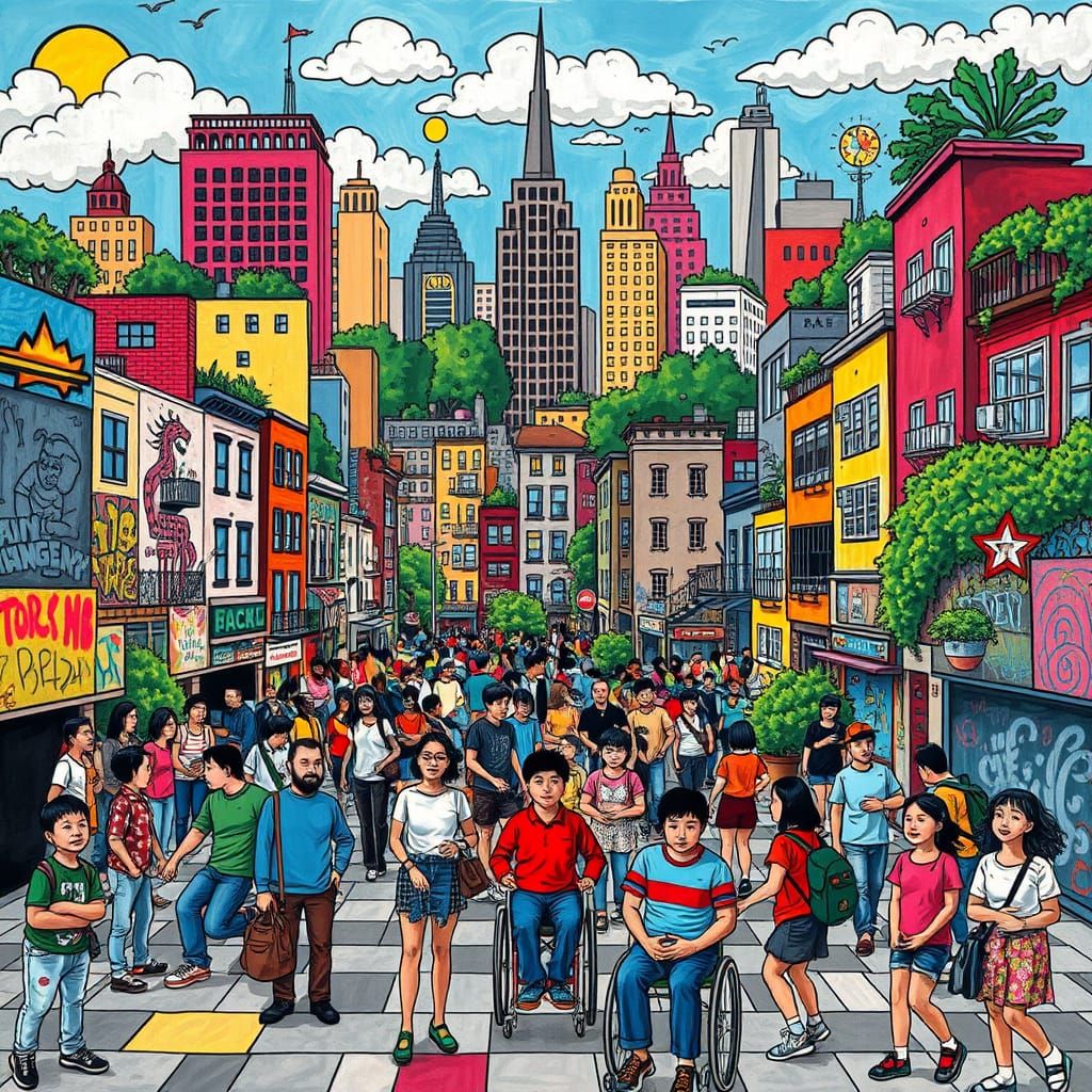 Vibrant Cityscape Celebrating Diversity and Unity