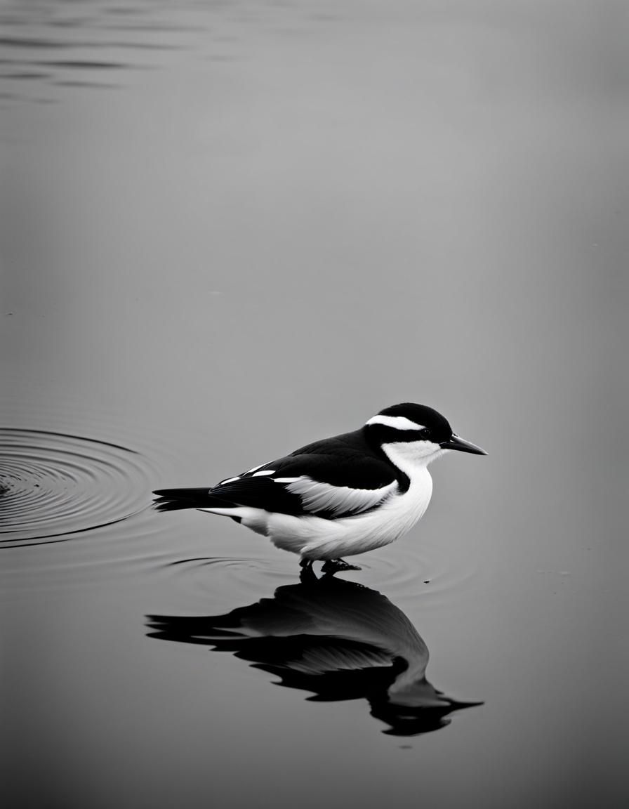 Minimalist Bird Reflection: Monochrome Platinum Print