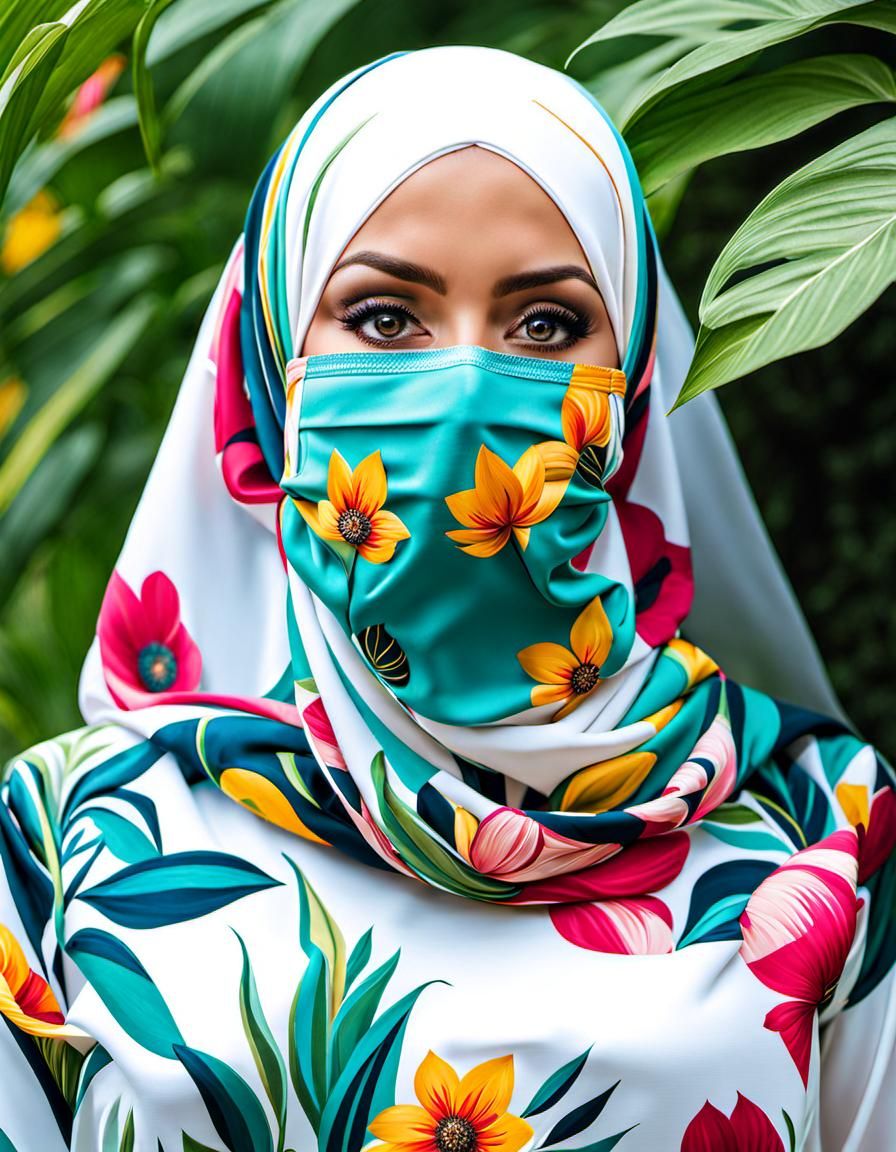 Playful Hijabi Woman in Oil Painting Style