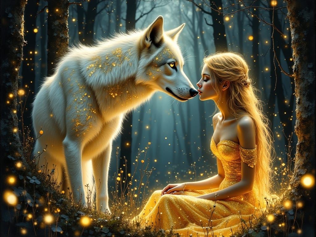 Majestic Ethereal Scene in Golden Twilight Forest