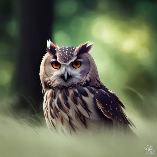 Mystical Eagle-Owl Portrait in Fantasy Art Style