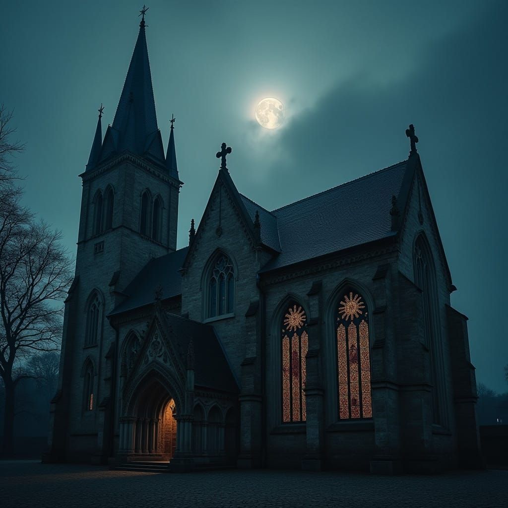 Gothic Church Under Moonlit Skies