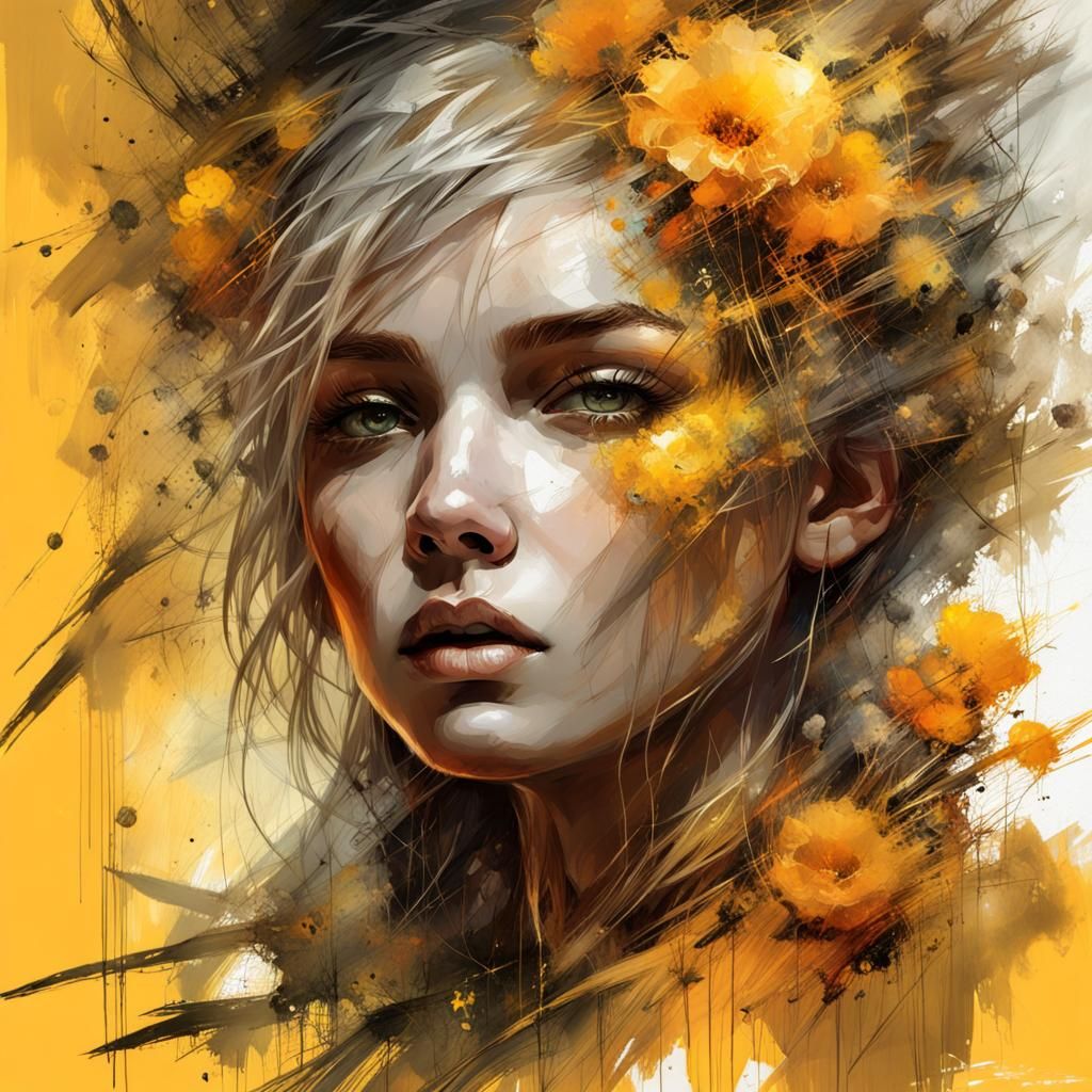 Citrine Crystal Girl Geode in Hyperrealistic Style