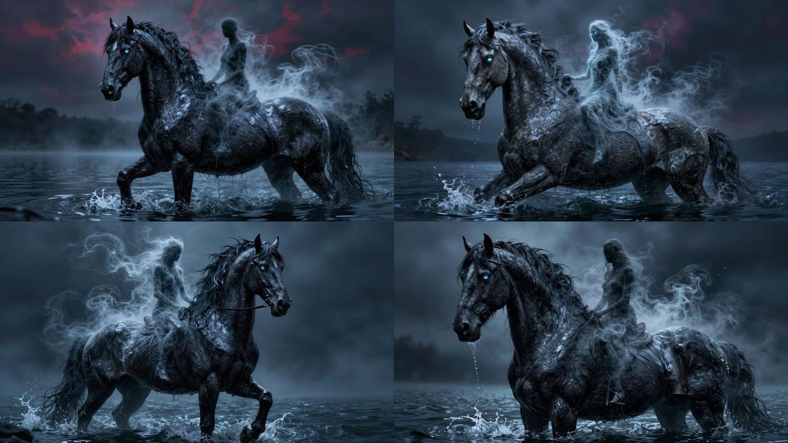Supernatural Water Horse with Misty Rider in Dark Loch