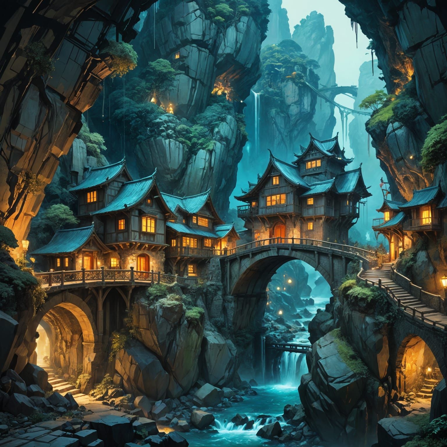 Fantastical Inn Masterpiece in Vibrant Triadic Colors