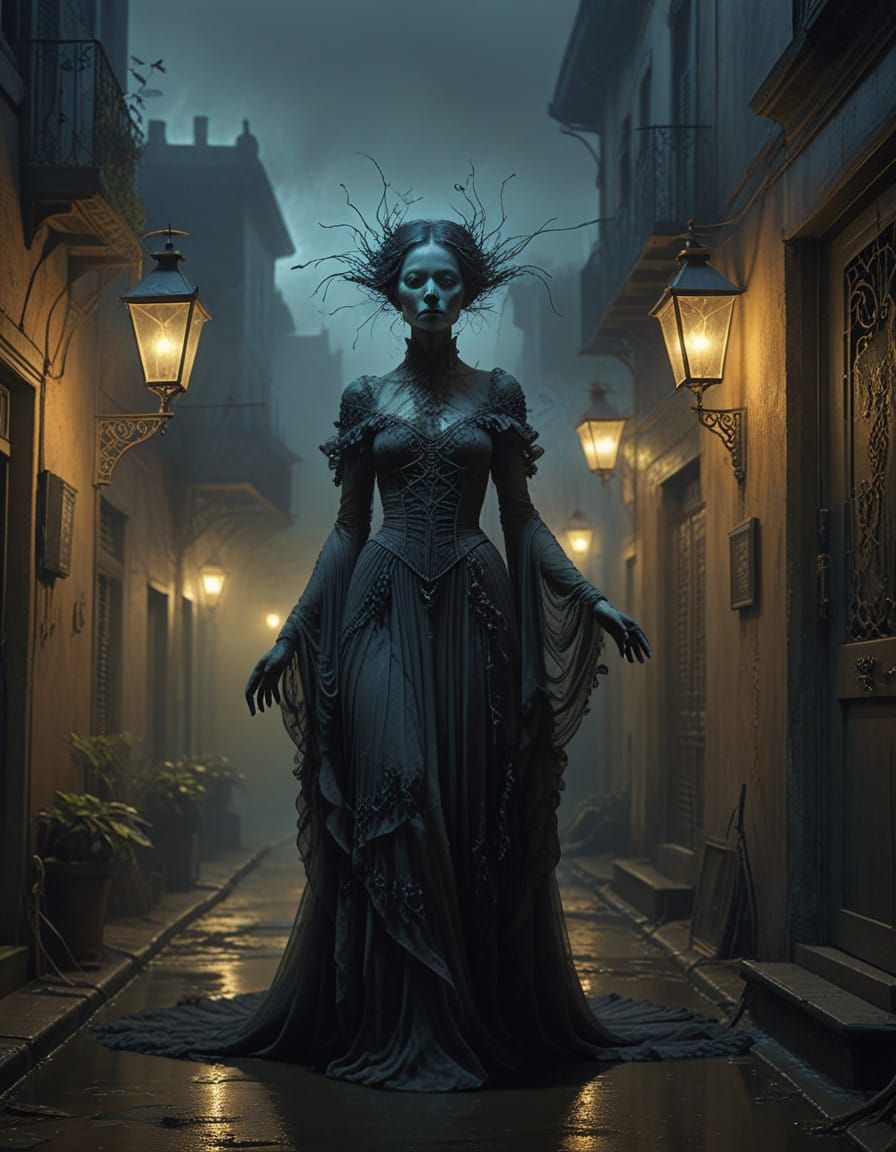 Mysterious Cajun Nighttime Femme Fatale in Vibrant Digital A...