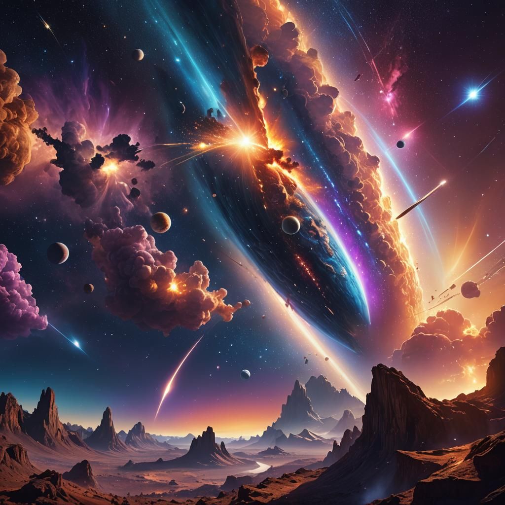 Dramatic Comet Streaks Across Fantasy Planetscape