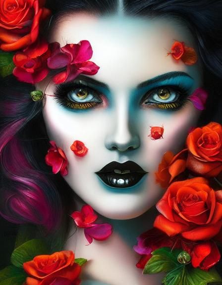 Dark Gothic Flower Woman Portrait in 8K Resolution