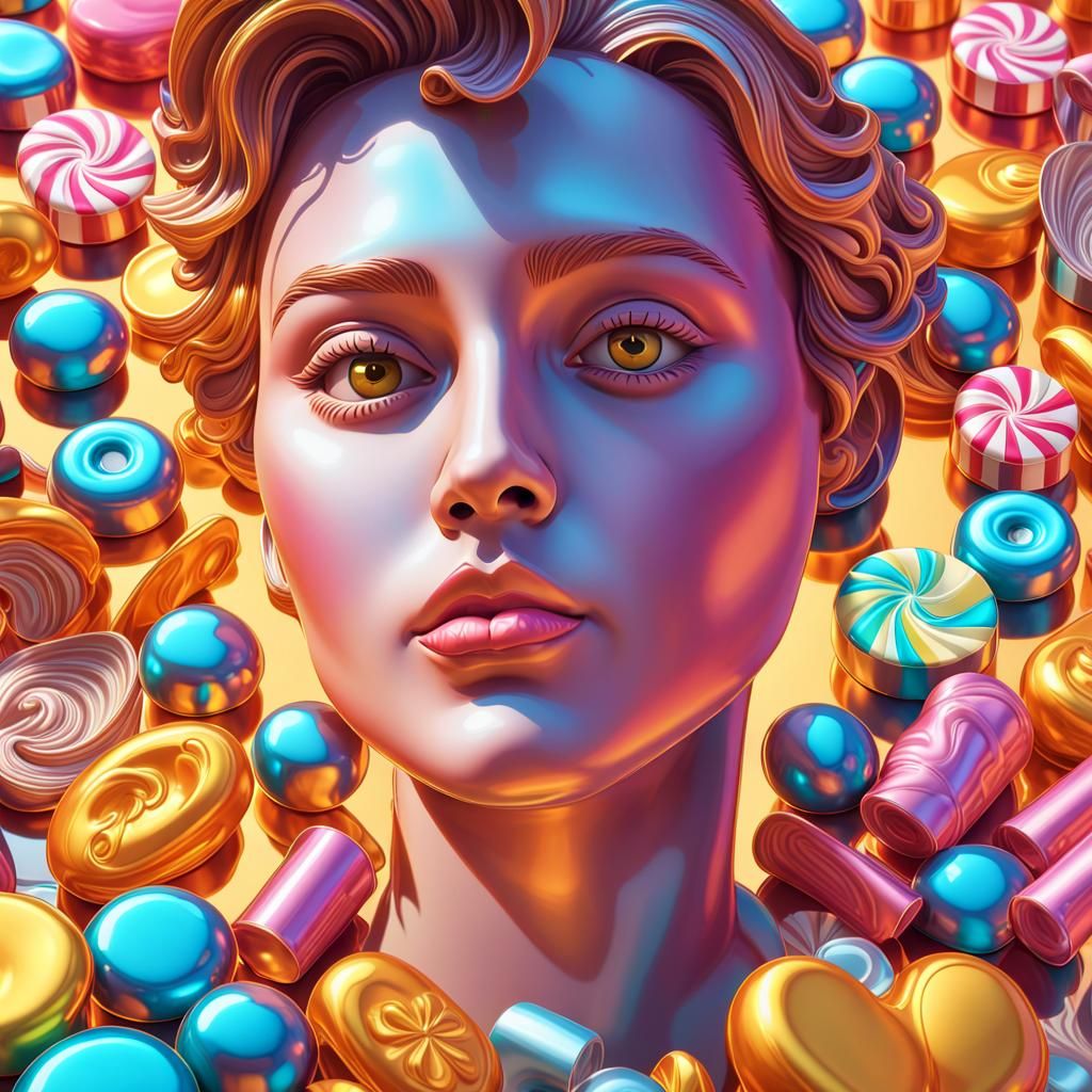 Gilded Obsession: A Hyperrealistic Portrait in Candy Art Sty...