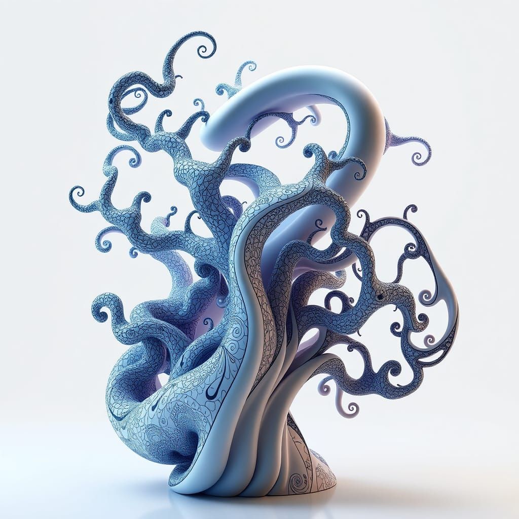 Cosmic Tree Sculpture in Fractal Art Style