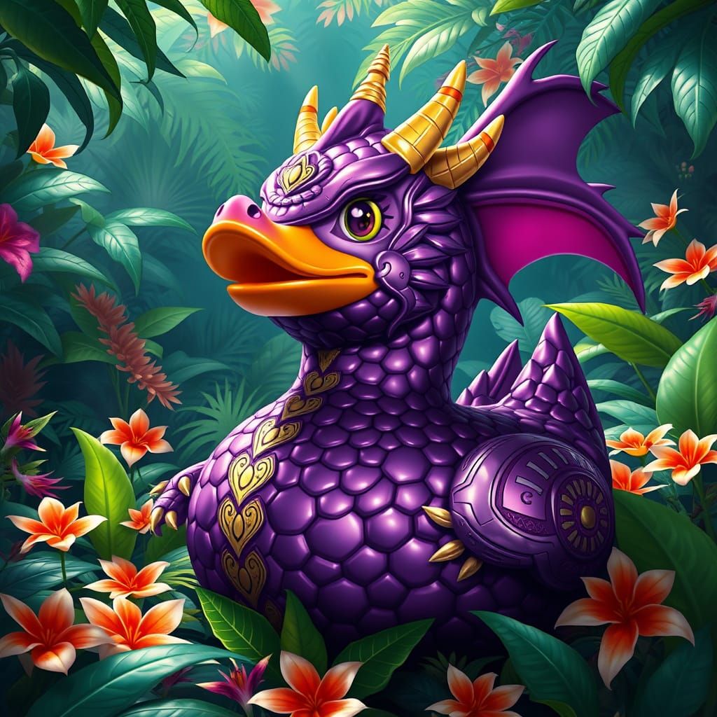 Surreal Jungle Aztec Dragon Rubber Duck in Vibrant Tropical ...