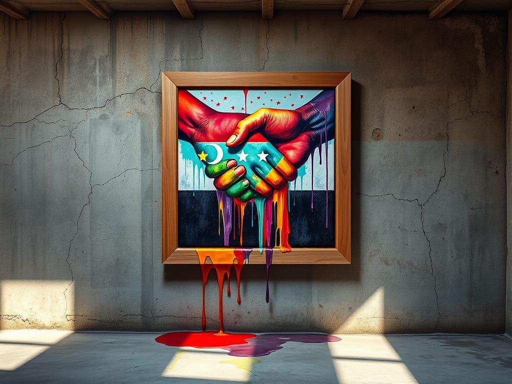 Surreal Dripping Painting on a Cracked Basement Wall